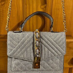 Aldo Blue Chevron Quilted Denim Crossbody Handbag